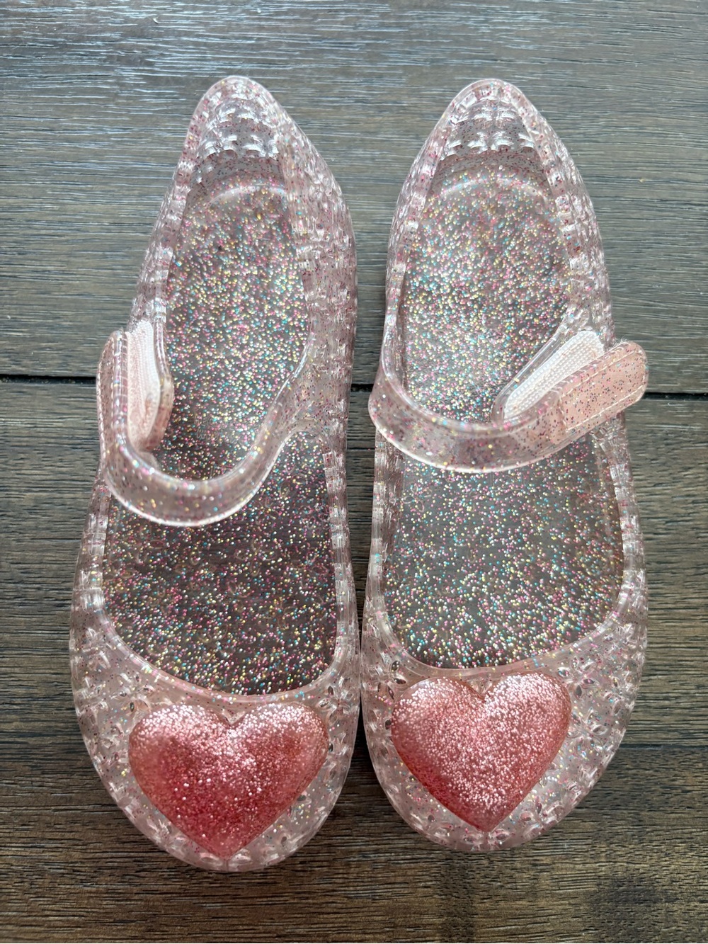 Toddler size 8 Glitter Jelly Mary Jane Shoes with Heart Accent - Pink